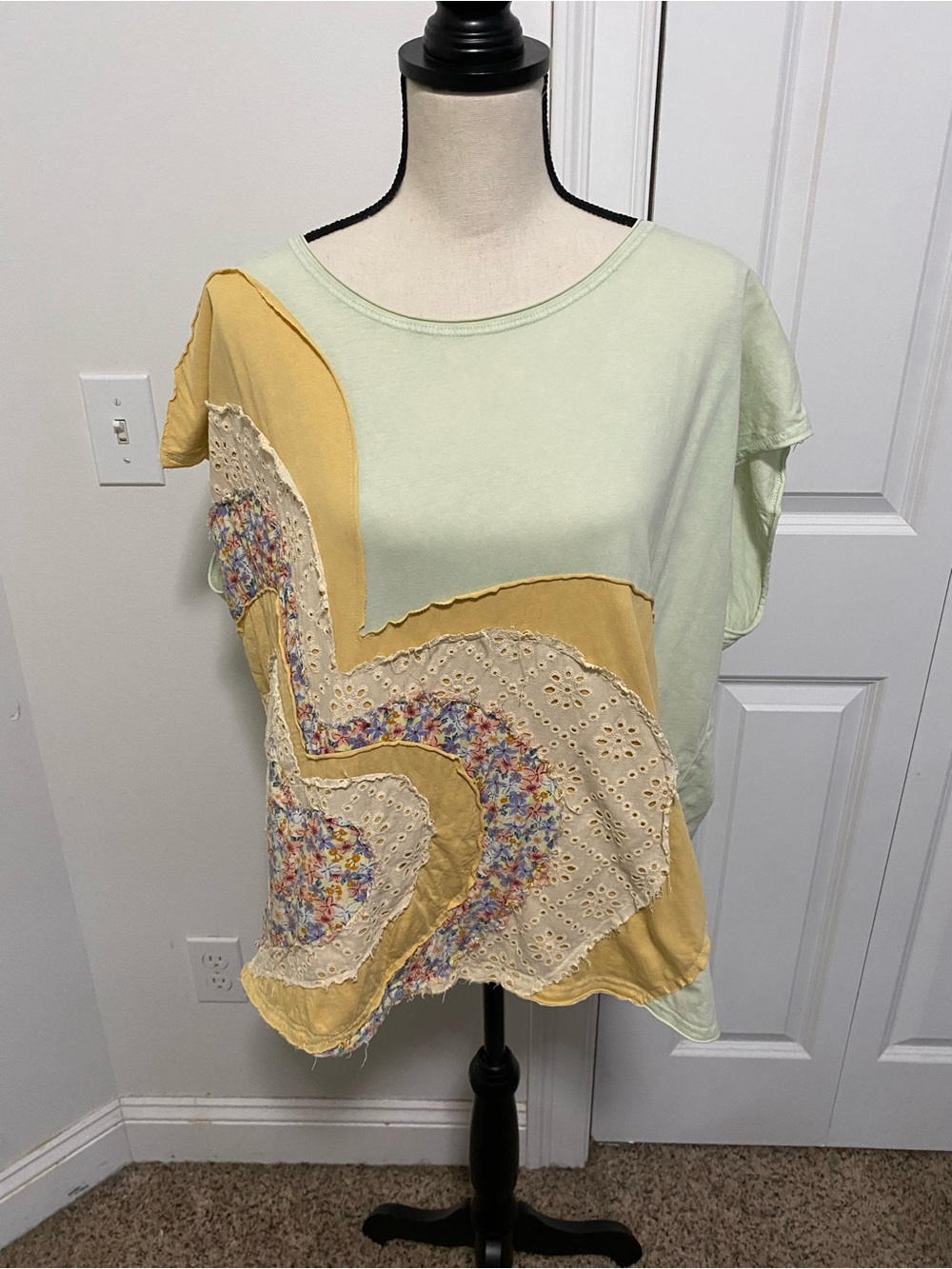 Oli & Hali Love Pastel Mint & Yellow Patchwork Short Sleeve Top